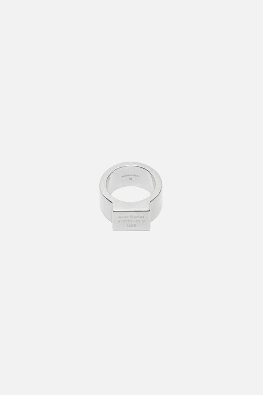 Acne Studios Logo engraved signet ring - Semi matt silver