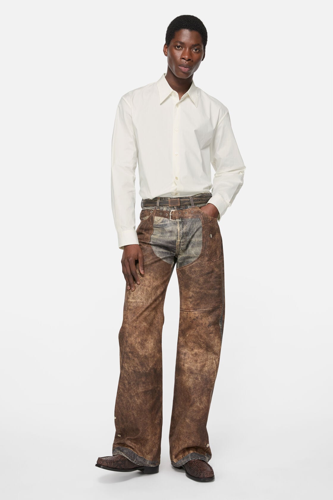 Acne Studios Engraved Logo leather belt - Dark brown/beige