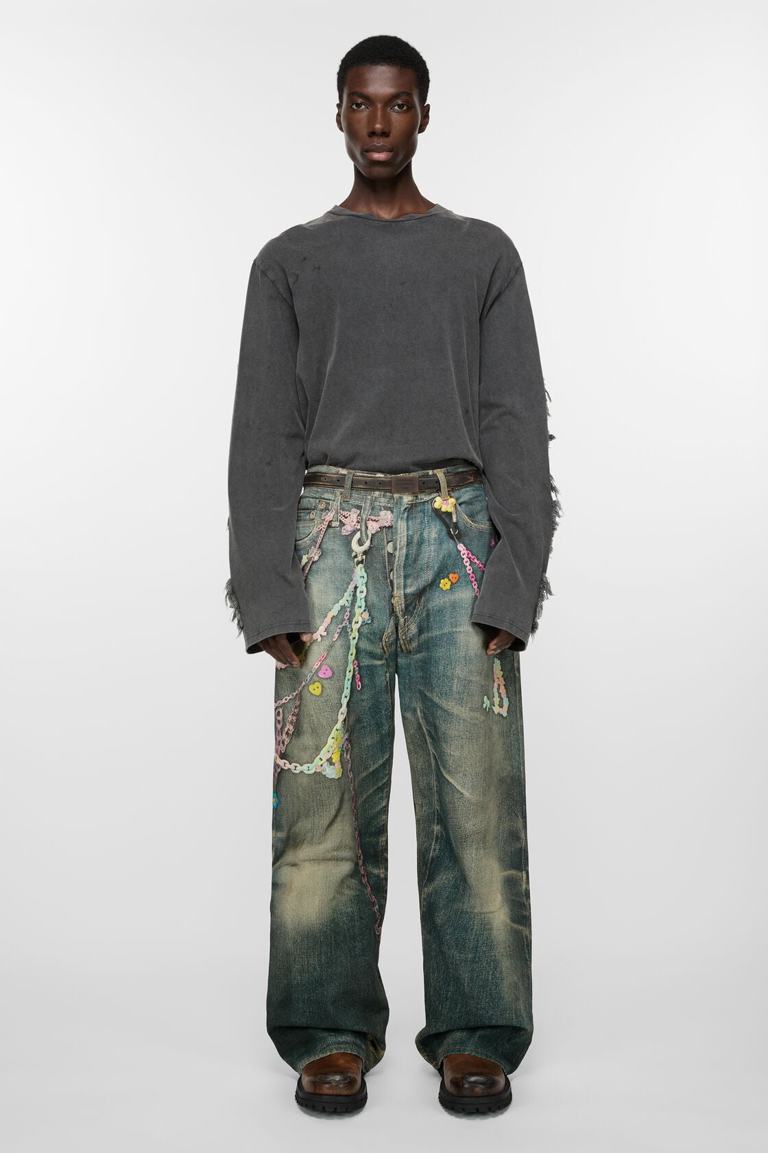 Acne Studios Engraved Logo leather belt - Dark brown/beige